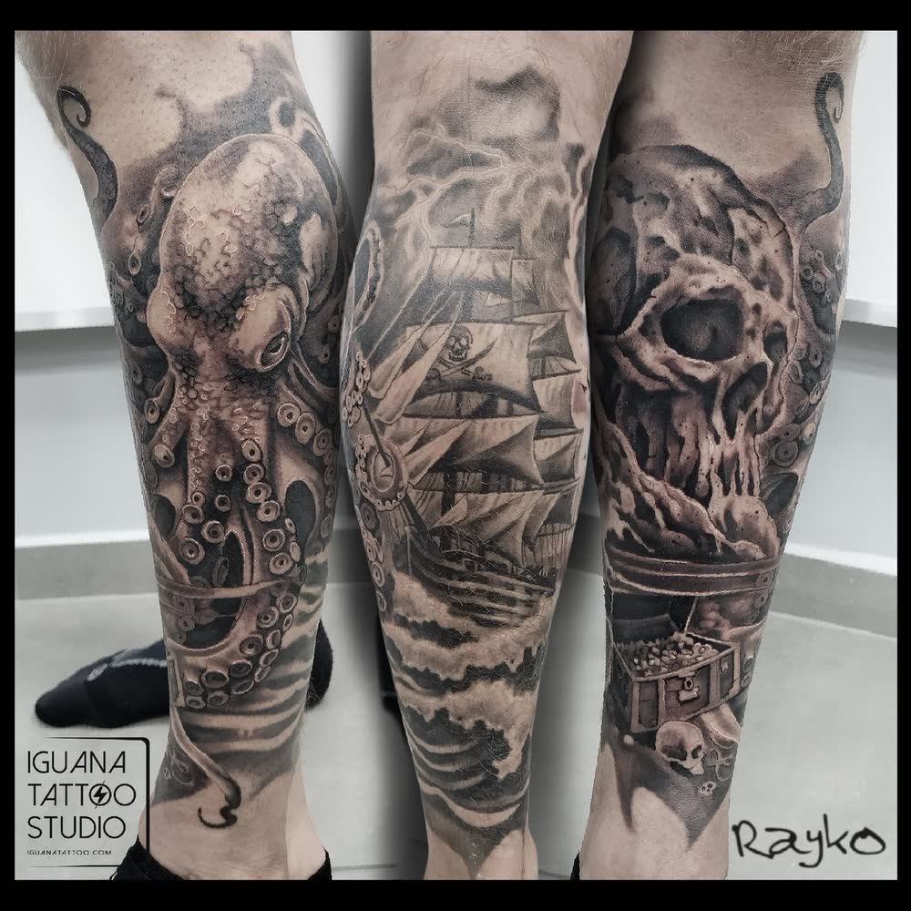 Tatuaje a color con sombras y contrastes de Rayko, Iguana Tattoo Studio